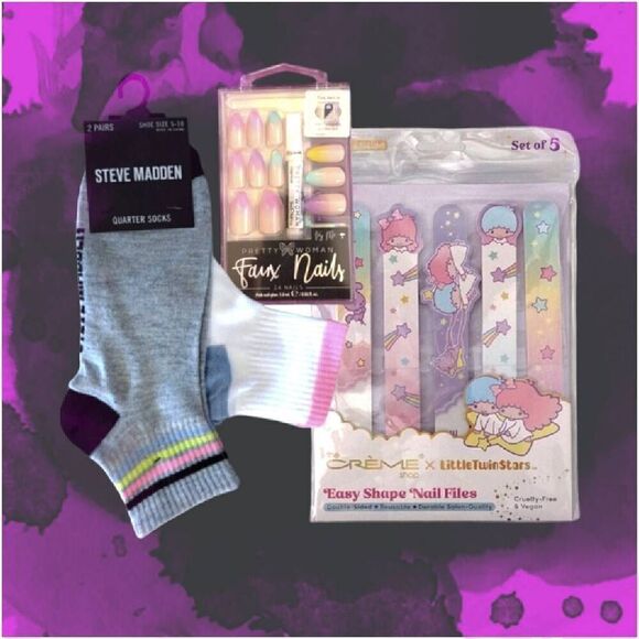 Bundle Steve Madden Socks Faux Nails and Little Twin Sisters Nail Files NWT - Picture 6 of 16